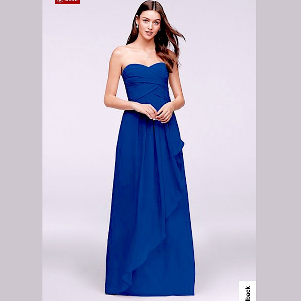 2𝒇𝒐𝒓$150 DAVID’s BRIDAL navy Blue Chiffon dress with Cascade Skirt Size6